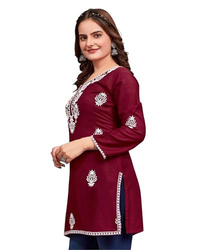 Image of Women's Rayon Chikankari Embroidered Short Kurti | Lucknowi Work Kurta