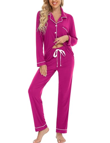 Image of Pjmlifecoco Pajamas Set Long Sleeve Womens Button Down Sleepwear Two Piece Nightwear Soft Pj Lounge Sets S-XXL