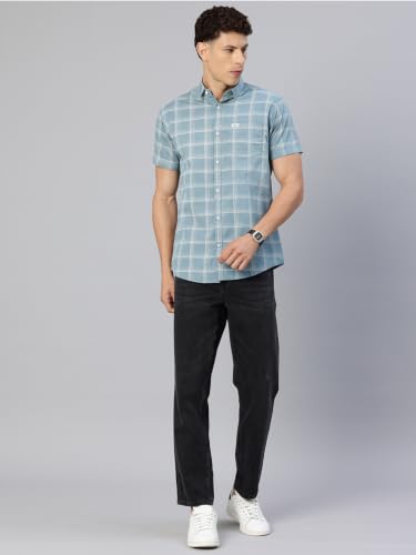 Image of Majestic Man Men's Slim Fit Premium Pure Cotton Plaid Check Half Sleeve Casual Shirt