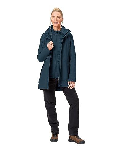 VAUDE Idris III 3-in-1 Parka Damen – Damen-Winterjacke wasserdicht, winddicht & atmungsaktiv mit Eco-Finish, Damen-Doppeljacke mit wärmender Hybrid-Innenjacke – in Blau, Größe: 42