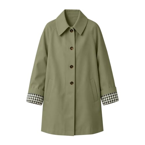 Trench Coat Women Button Front Casual Coats Fall Jackets with Plaid Cuff - image 8
