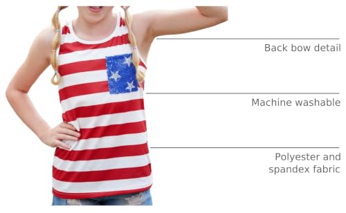 Image of 4th of July Girls Flag Tank Top Back Bow Sleeveless Patriotic Holidays T-Shirt 4-14 Years