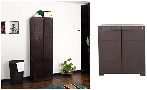 Image of Cello Novelty Large Plastic Cupboard with Lock(Ice Brown) Novelty Compact Plastic 2 Door Cupboard with Shelf(Brown)