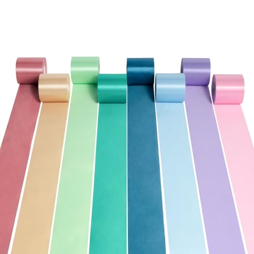 Mlurcu Morandi Rainbow Satin Ribbon 2 Inch Wide Colorful Ribbon 8 Rolls 87 Yds Assorted Bulk Ribbons Set for Christmas Easter Fiesta Party Baby Shower Birthday Wedding Decor Tassel Garland DIY Crafts