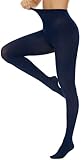 Hiltzo 80D Women's Tights Opaque Ultra Soft Solid Color Stretchable High Waist Footed Pantyhose with 25 Colors Navy Blue-Small-Medium