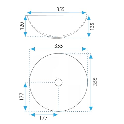 Rea Aufsatzwaschbecken STELLA Gold Brush/Weiß, Waschtisch Handwaschbecken Bad Waschschale Waschbecken für Badezimmer, 355x355x135 mm, Keramik (Gold/Weiß)