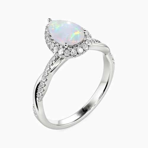2ct 925 Sterling Silver Opal Ring for Women Real Genuine Pear Cut Halo Opal Engagement Ring Dainty October Birthstone Opal Ring For Her3