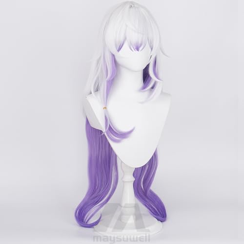 Image of Anime White Gradient Purple Wigs with Bangs Women Long Straight Wig Layered Haircut COS Game Black SwanWigs Halloween,Christmas,Comic con,Game Show,Party