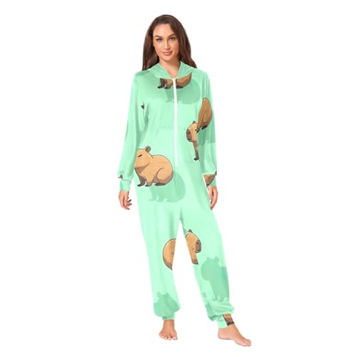 Mono pijama de Navidad verde menta con capucha y cremallera para hombre y mujer