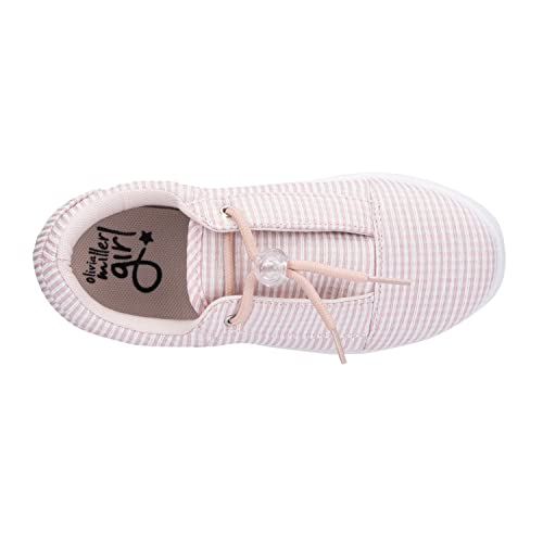 Olivia Miller Kid's Girl Fashion Shoes, Blush Pink Gingham Rubber Sole Slip On Bungee Elastic Lacing Round Toe Casual Classic Comfortable Low Top Flat Sneakers #TOP5