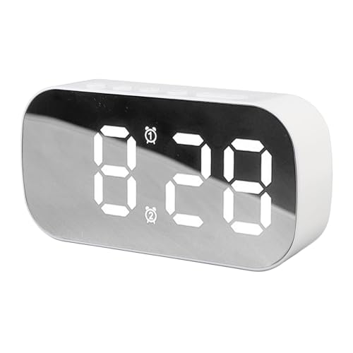Digital Mirror LED Clock with 5 Levels Brightness Date Temperature Display Desktop White Color Mirror Alarm Clock Digital LED Desk Mirror Digital Clock White LED Display Desktop