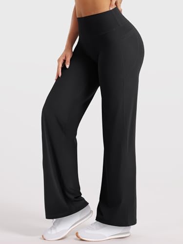 Image of YEOREO Ease Workout Leggings with Pockets for Women No Front Seam Straight Leggings High Waist Wide Leg Yoga Pants 29 inch / 31.5 inch