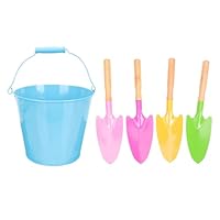Beach Toy Iron Bucket Shovel Set by Brand - Kids Mini Sand Buckets for Outdoor Summer Activities Sandcastle Building Backyard and Beach Play Includes 4 Iron Shovels 5.3 Inch