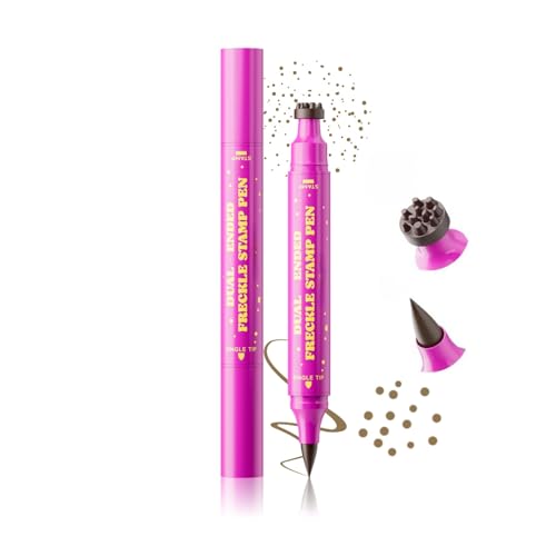 2 in 1 Freckle Stamp & Pen Faux Freckles Maker with Soft Dot Sponge Tip Natural Looking Fake Freckles Marker Waterproof Long Lasting Sun-Kissed Makeup Tool for Face