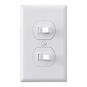 ELEGRP Double Toggle Light Switch, Two Single Pole Electrical Dual Light Switch, 15A, 120V, in-Wall On/Off Switch, Self-grounding, Wall Plate is Included, UL Listed (1 Pack, Glossy White)