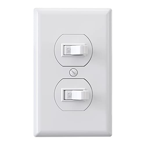 ELEGRP Double Toggle Light Switch - 15A, 120V, In-Wall On/Off, Self-grounding, Wall Plate Included, UL Listed (1 Pack, Glossy White)