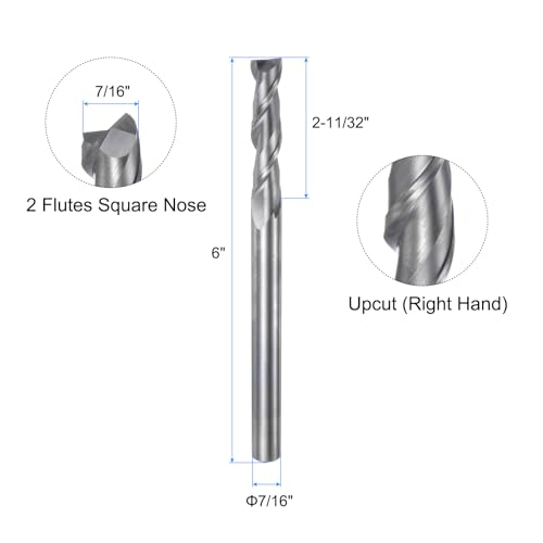 Image of uxcell Carbide Square End Mill, 7 /16 inch Diameter Uncoated 2 Flutes Milling Bit Cutter, for Aluminum Copper Non-Ferrous Metal, 7 /16 inch Shank 2-11 /32 inch Cut Length 6 inch Extra Long
