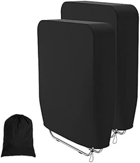 2Pack Outdoor Folding Reclining Chair Cover Folding Garden Chair Cover Waterproof Windproof Heavy Duty Rip Proof 190T Oxford Fabric Folding Reclining Chair Cover with Storage Bag Black, 36.6''x 32.2''