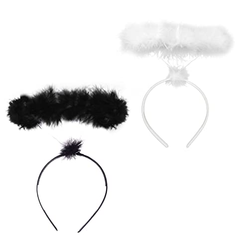 TSHAOUN - Bandas de ángel de plumas para Halloween, Navidad, carnaval (negro, blanco)