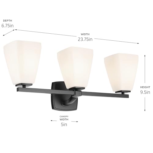 Image of Kichler Marant 21.25 inch 3-Light Bathroom Vanity Light Fixture with Opal Glass in Black, Modern Wall Mount Lighting for Powder Room Over Mirror (21.25 inch W x 9.5 inch H), 55216BK