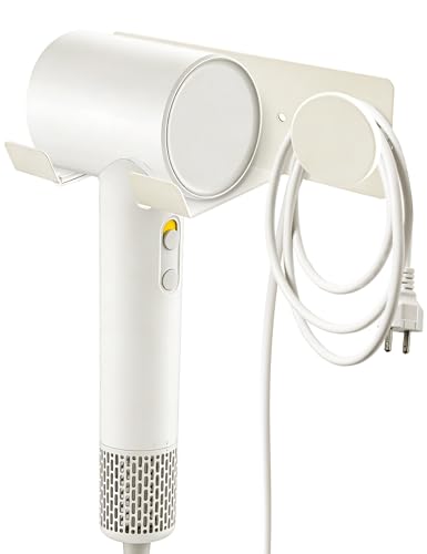 ドライヤーホルダー マグネット ヘアドライヤースタンド 壁掛け 洗面所/浴室/バスルーム/洗濯機にかける収納 ウォールハンガー ドライヤー置き コードまとめて収納フック付き (アイボリー)