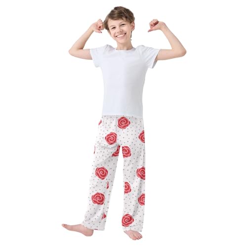 Rose Small Dot Boys Pants Boys Athletic Pants Long Pant for Boywith Pockets Wide-Leg Size 6-14Y3