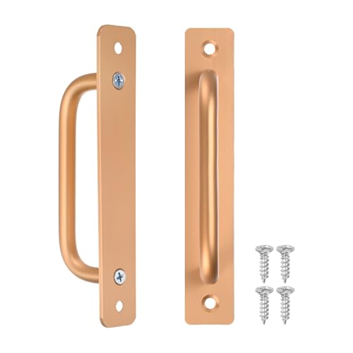 Image of M METERXITY 2-Pack Barn Door Handles, 5Inch /128mm Hole Center Aluminium Alloy Gate Handle with Mounting Screws for Bathroom /Wardrobe /Closet /Kitchen, Sliding Door Handle with Plate [Gold]