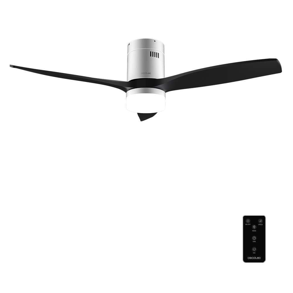 Cecotec Wentylator sufitowy ze światłem i pilotem zdalnego sterowania EnergySilence Aero 5600 Classic Iron & Black. Silnik prądu stałego 40 W, 3 łopatki, światło LED, timer, 6 prędkości, tryb zimowy