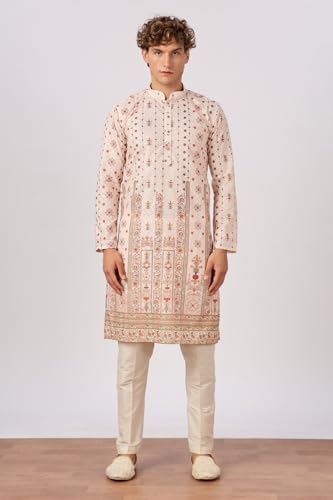 Image of BE ACTIVE Men's Cotton | Regular Fit Casual Mandarin Collar | Long Length Full Sleeves | Embroidered Indian Kurta
