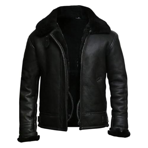 Men's B3 Bomber Aviator Sheepskin Leather Jacket – Real Shearling Lined Winter Pilot Coat