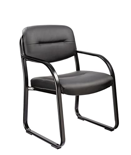 Office Factor Reception Room Executive Style Black Vinyl Guest Chair With Padded Seat Back, 350 Lbs. Weight Limit Sled Base-Comfortable Seating For Visitors #TOP13