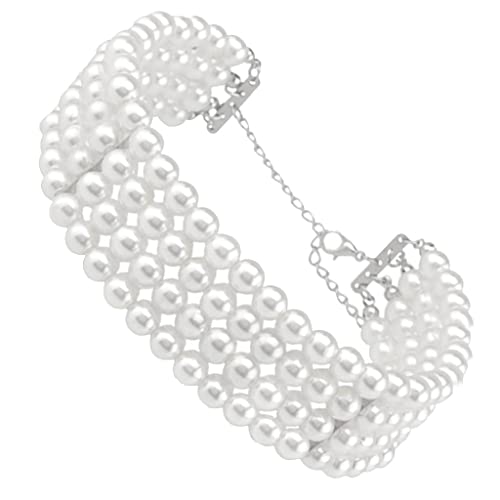 Dovewill Collier ras-du-cou 4 rangs avec perles synthétiques blanches Cover
