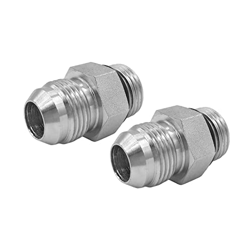 Image of (2-PACK) 6400-06-06-O Hydraulic Adapter Fitting 9 /16 inch-18UNF Male O-Ring Boss x 9 /16 inch-18UNF Male JIC 37 Pipe Straight Carbon Steel