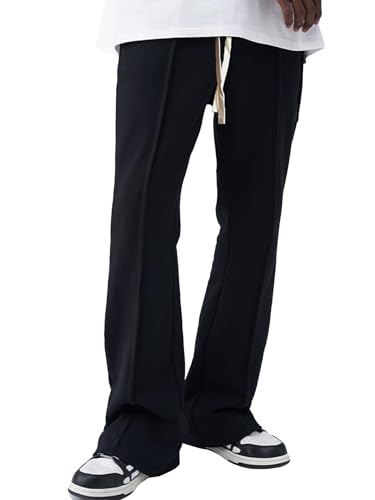 WDIRARA Men's Wide Leg Flare Sweatpants Drawstring Trousers High Waisted Casual Outdoor Sweatpants with Pockets