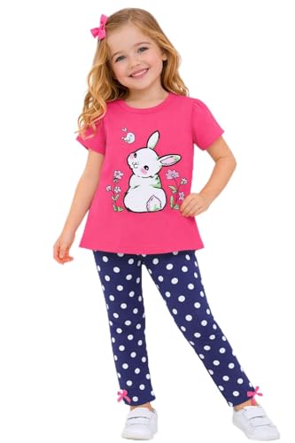Image of HILEELANG Toddler Girl Easter Outfit Spring Summer Cotton Leggings Pants Tees Shirts Clothing Sets