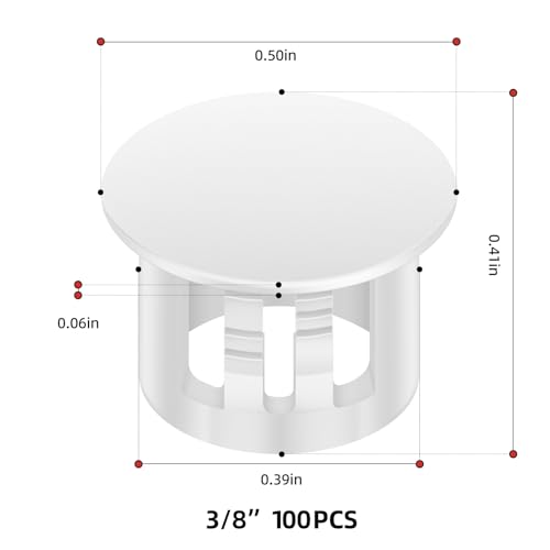 Image of 100PCS 3 /8 inch White Plastic Plugs Hole, Round PA66 Plug Furniture Hole Decorative Cover