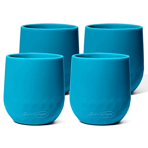 Sili Wraps Unbreakable Silicone Wine Glasses - Set of 4 - BPA-Free, Swirls (Aqua)