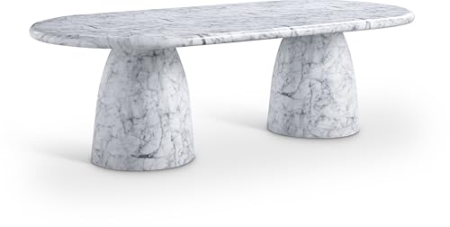 Image of Meridian Furniture 708White-T Cosenza Collection Art Deco 96 inch Indoor /Outdoor Concrete Dining Table with White Marble Finish, 96 inch W x 44.5 inch D x 30 inch H, White