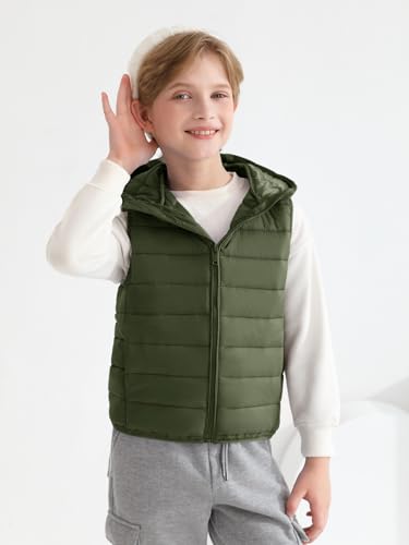 Image of Haloumoning Boys Puffer Vest Kids Sleeveless Zip Up Jackets | Lightweight Puffy Down Jacket with Hood 4-14 Years