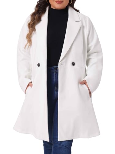 Image of Agnes Orinda Plus Size Peacoat for Women Elegant Notched Lapel Double Breasted Long Trench Coat 1X Cream White
