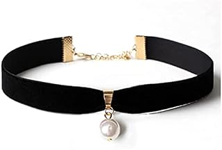 Black Classic Velvet Choker Necklace Stretch Gothic Choker with Pearl Pendant for Women and Girl