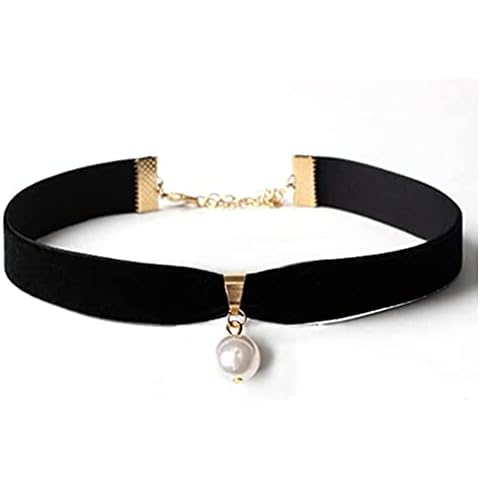 Black Classic Velvet Choker Necklace Stretch Gothic Choker with Pearl Pendant for Women and Girl Cover