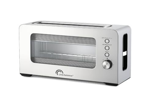 LITTLE BALANCE 3067 Glass Toaster, Grille pain Toaster, Fenêtre Panoramique amovible, 1 longue fente XXL, 7 niveaux de brunissage, Décongélation, Réchauffage, 1000 W, Tout Inox
