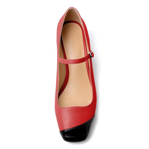 SAMMITOP Womens Chunky Block Heels Square Cap Toe Mary Jane Low Heel Pumps 2 Inch Classic Ankle Strap Dress Pumps Shoes for Office Wedding Party3