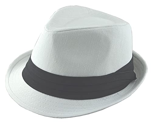 Nayt Men's Classic Solid Plain Fedora White with Black Band 3Xl-64cm (7 7/8~8)