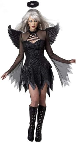 Ulalaza Halloween Frauen Kostüme Schwarze Fledermaus Gefallenen Engel Teufel Vampir Hexe Kleid Erwachsene Cosplay Zubehör