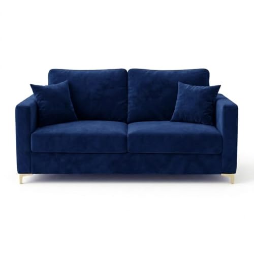 Image of Hayes Rich Velvet Suede 3 Seater + 2 Seater Sofa | Golden Aesthetic Legs | 6 Person Seating Capacity | Spacious Soft Touch Comfort | Modern Living Room Sofa (Dark Blue)
