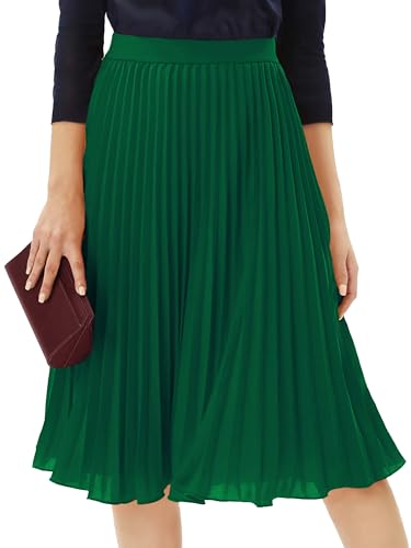 Tapata Women's Petite Regular Tall Pleated Chiffon Skirt Midi High Elastic Waist A Line Swing Skirts