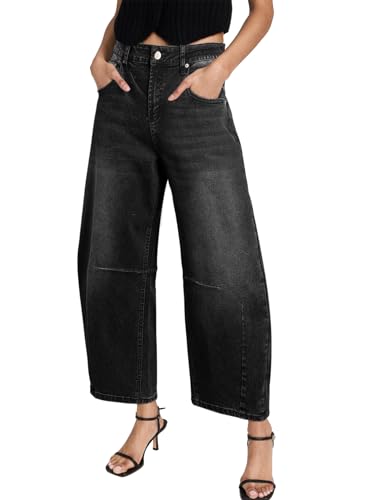 Sidefeel Women's Barrel Jeans Wide Leg Vintage Mid Rise Y2k Baggy Boyfriend Ankle Denim Pants
