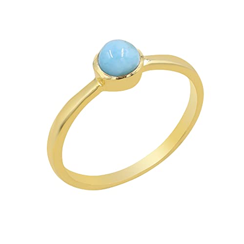Bague Larimar naturel cabochon rond or 18 carats bague faite à la main